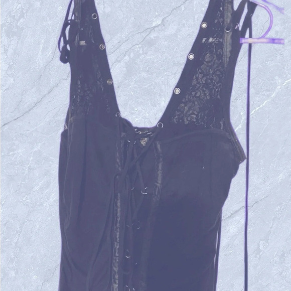 Tops - Really Cute Tie Up and Lace Black Tank Top  M